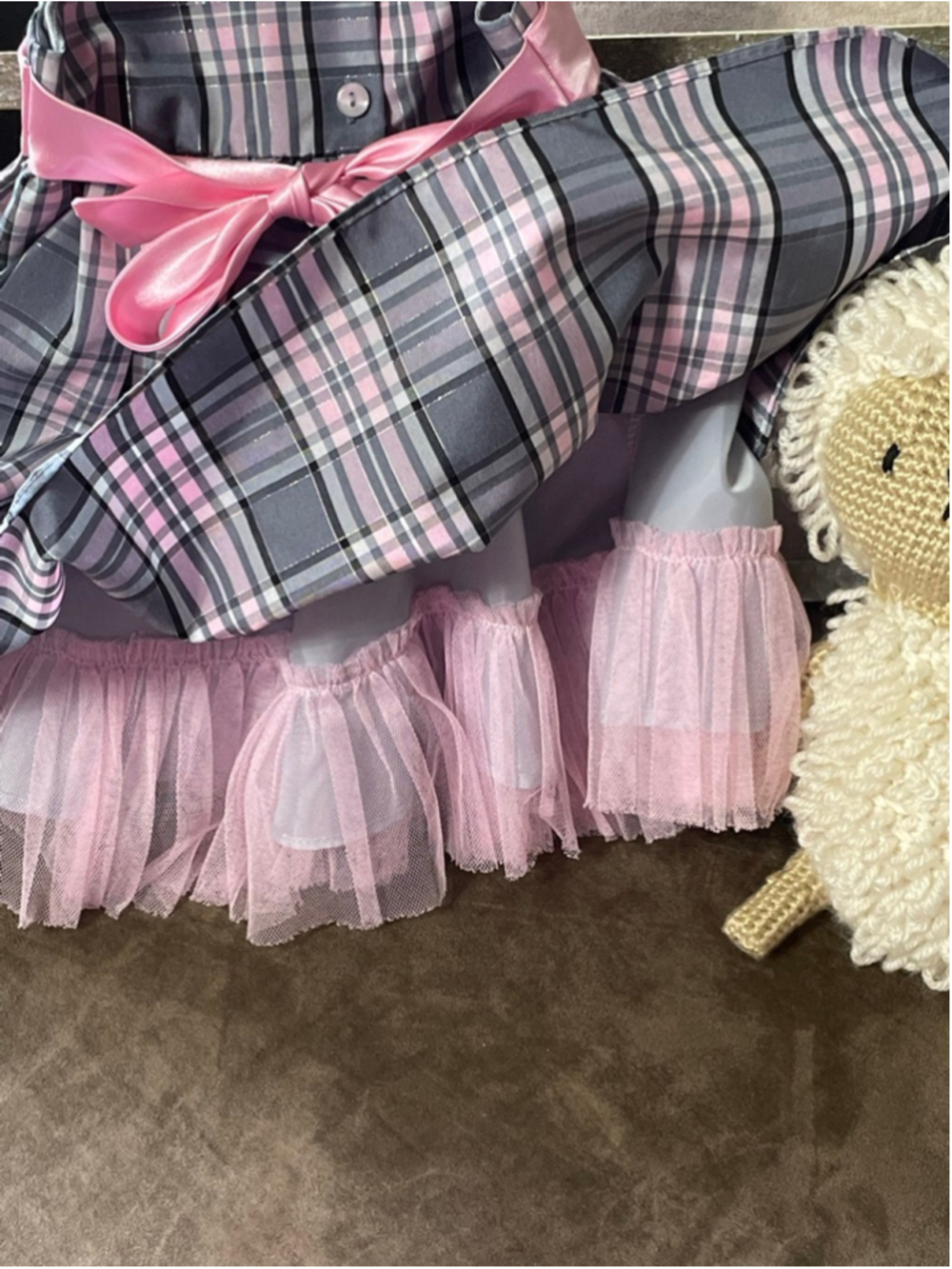 Girls Youngland Formal Dress 18 Months Gray Pink Plaid - Picture 6 of 8